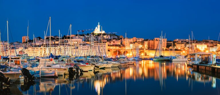 Marseille Old Port in the night. Marseille, France